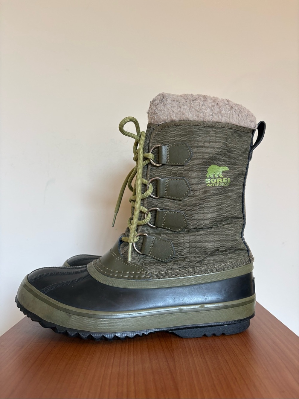 Sorel 1964 Pac Nylon Waterproof Winter Snow Boots Olive Green Size Men 7/Women 9